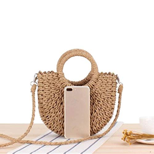 Shoulder Bags Handmade Half-Round Rattan Woven Straw Bag Summer Women Messenger Crossbody Bags Beach Handbag(Brass)4