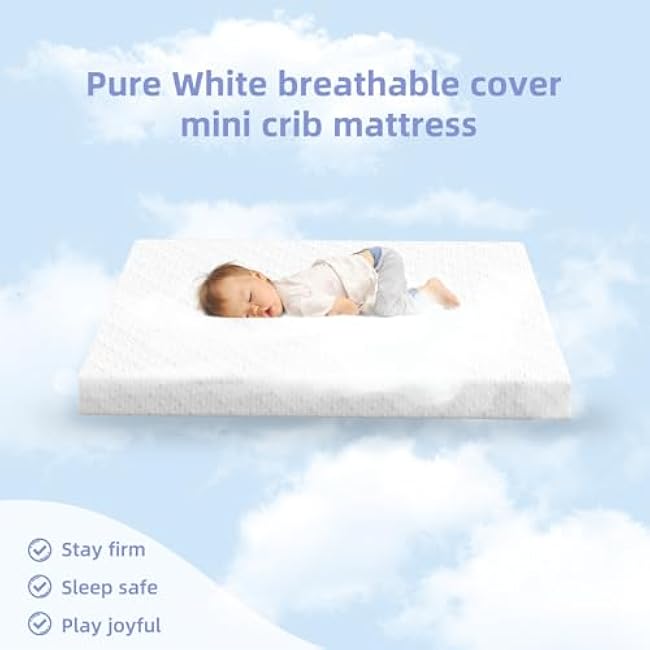 3 Mini Crib Mattress, 38 x24 Premium Foam, Waterproof Soft Outer Cover, fits Most Mini Crib Bed, White