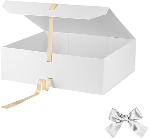Miniatura 5 de Caja de regalo extra grande blanca de 19x16x6 pulgadas, caja de regalo con tapa y cierre magnético, caja de propuesta para padrinos, cajas plegables