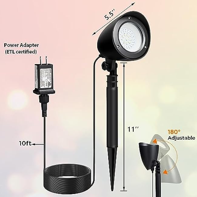 SURAIELEC Halloween Spotlight Outdoor, Remote Control LED Spot Lights with Timer, Plug in Spotlight for Yard, Trees, Garden Decor, Red Yellow Green Warm Glow, Waterproof, 10FT Extension Cord