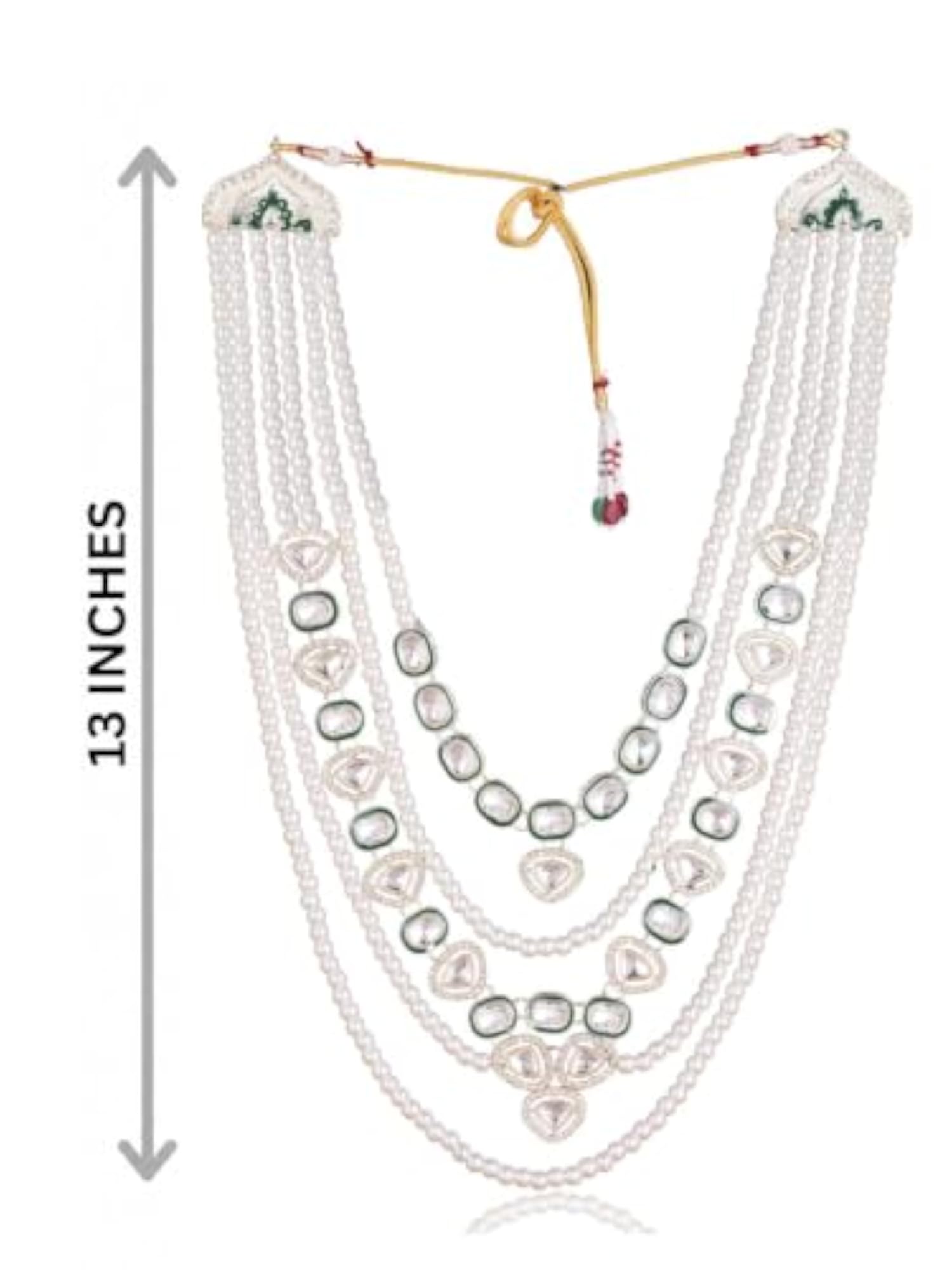 Men's Green Kundan & Pearl Dulha Mala Multi-Layered Necklace for Sherwani
