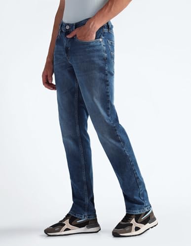 Image of Flying Machine Men's Slim Straight Fit Jeans| Solid | Mid Rise | Stretchable | Jeans for Man