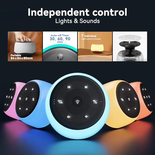 HEYAXA White Noise Sound Machine with 7 Colors Night Light 34 Soothing Sounds, Portable Sound Machine for Baby Adults Kids Sleep with 30 Volume Levels 4 Timers Adjustable Brightness (Wood Grain)