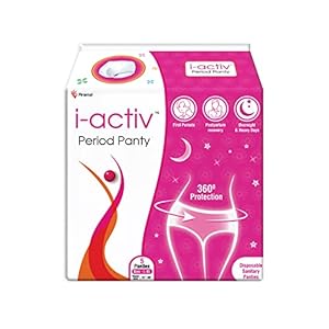 i-activ Period Panty, Disposable| Pack of 5 panties| size -31″ to 48″| For Heavy Flow periods, Overnight 360 degree protection, Maternity delivery pads