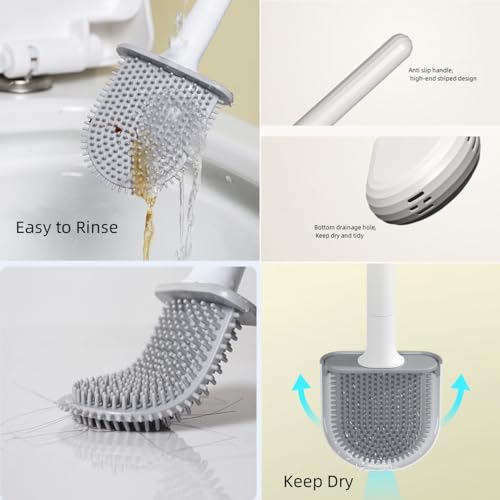 Image of Silicone Toilet Brush 2 Pieces,RV Toilet Brush ,Flexible Brush Head Clean Gaps,Detachable Handle Wall Mounted RV Supplies ,Suitable for RV, Camping Vehicles, and Household Bathroom Cleaning Supplies