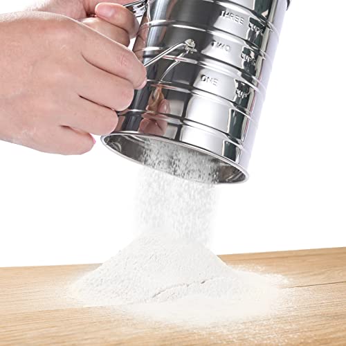 Toresano Flour Sifter, 3 Cup Flour Sifter For Baking Fine Mesh Rotary Hand Crank With Loop Agitator For Quick Sifting thumb #3