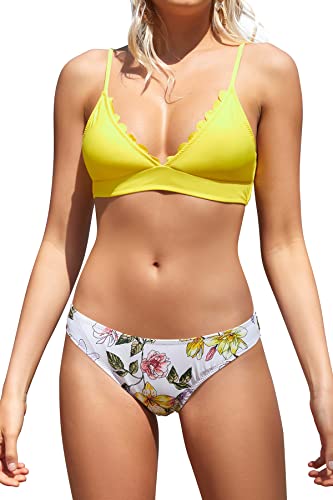Bikini triángulo amarillo para mujer talla M de dos piezas SHEKINI