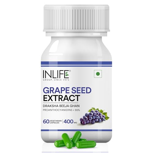 Image of INLIFE Grape Seed Extract Supplement 400mg, 95% OPC, 60 Veg Caps