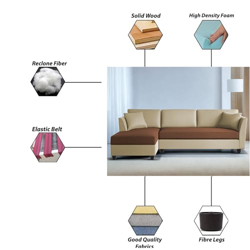 Image of BRAXTON Ruben LHS 4 Seater L Shape Sofa Set for Living Room (Cream Brown Fabric) Premium Fabric Sofa