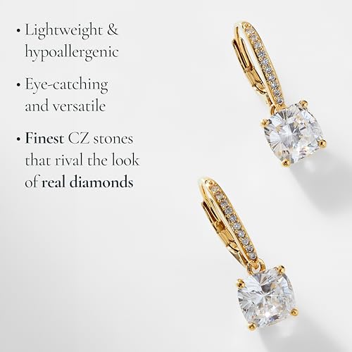 Nadri Leverback Earrings for Women - Exquisite Drop Earrings For Women, Large Cushion Cut Cubic Zirconia Womens Earrings4