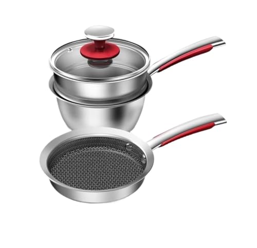 Cookware Set Pots and Pans Set 2pcs Cookware Sets Stainless Steel Frying Pan Milk Pot with Lid Kitchen Pan Set Breakfast Pots Cooking Pots Nonstick Cooking Pot Set Cooking Pan Set