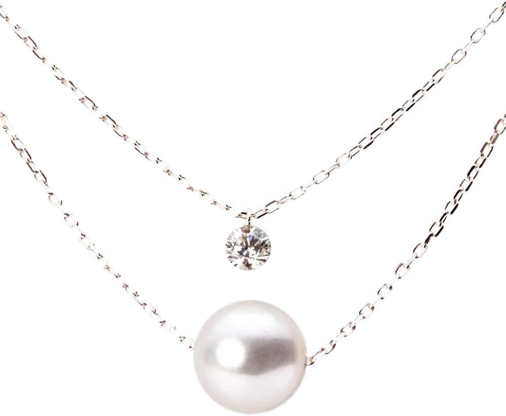 Japanese 7.0mm Akoya Cultured Pearl with Diamond Pendant Necklace for Women with White Gold | Classy Design Excellent Gift | Pearl Necklace