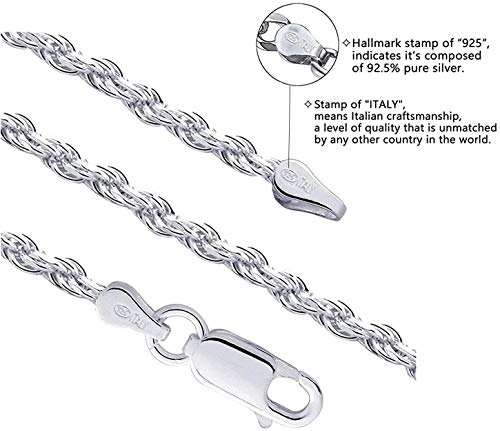 Savlano 925 Sterling Silver 8.5mm Solid Italian Rope Diamond Cut Twist Link Chain Necklace with Gift Box for Men & Women - Made in Italy2