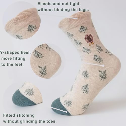 Image of Women's Crew Socks Cute Bear Cat Floral Soft Fancy Socks Gifts for Women