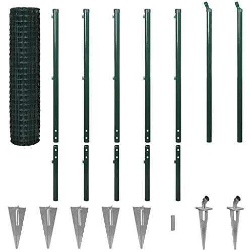 Zora Walter Euro Fence Set with Pegs 10 x 1.96 m Steel Green Fence Garden Outdoor Barrier Fence Metal Fence Steel Fence Kit External Fence