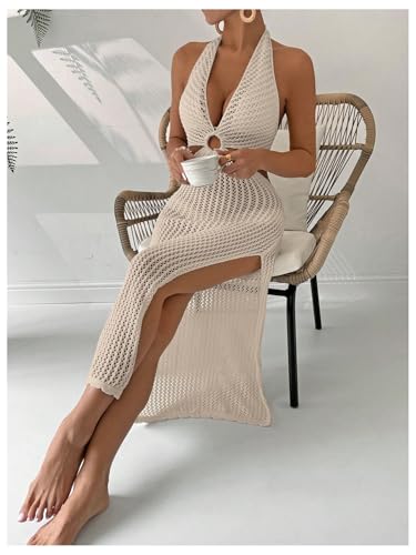 Floerns Women's Crochet Bathing Suit Knitted Hollow Out Tie Back Bikini Swimsuit Beach Cover Up Dress4