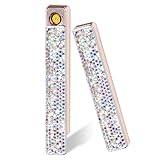 Electric Lighter, Luxury Bling Rhinestone Type-C Rechargeable Lighter with Pull-Out Ignition, Windproof Flameless Thickened Tungsten Ignition Electronic Lighter for Girls,Women Gifts-Silver