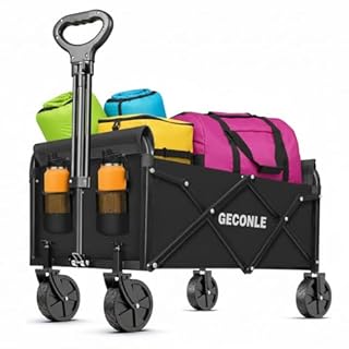 Chariot de Plage Pliable Tout Terrain à roulettes, 100L Chariot de Jardin avec Roues Amovibles et Poignée Réglable, Charrette pour Extérieur, Camping, Festival, Courses, Promenade, Pique-Nique et BBQ