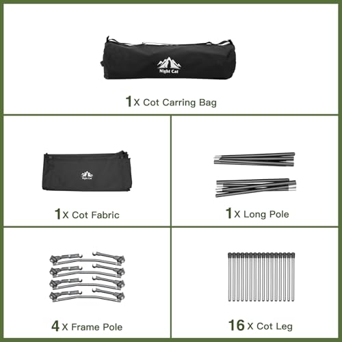 Image of Night Cat Camping Cot Bed - Portable Folding Sleeping Cots for Adults 1-Person Outdoor Elevated Off-Ground Beds Easy Set-up Army Sleeping Bed 87 inchx32 inch