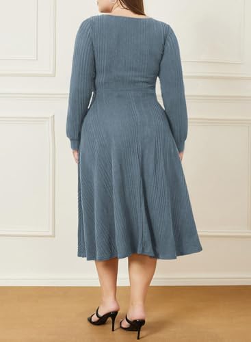 Eytino Womens Plus Size Dress Square Neck Long Sleeve Midi Sweater Dresses with Pockets(1X-5X)2