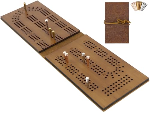 Juego de mesa Travel Cribbage compacto de madera y cuero miniatura 3