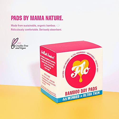 Flo - Mega Pack Of Bamboo Day Pads, Winged & Ultra-Thin, Feminine Period Care, Organic Menstrual Products, Plant-Based, Plastic-Free, Sanitary Napkins For Women, Black-Owned, Compostable, 88 Count #TOP4