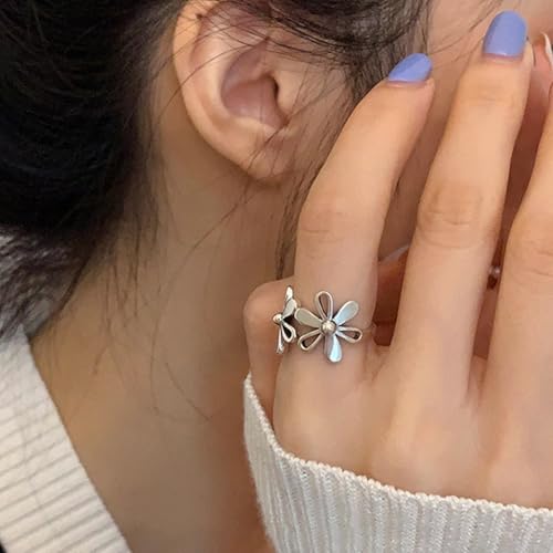 Daisy Flower 925 Sterling Silver Plated Adjustable Ring for Women | Expandable Wedding Statement Ring | Comfortable Dainty Engagement and Birthday Jewelry4