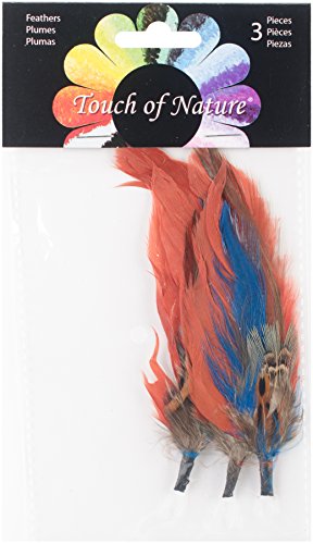 Touch of Nature 38711 3-Piece Natural Feather Pick with Nylon Loop for Arts and Crafts, 3.5-Inch, Cinnamon/Blue/Olive