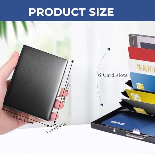 2PCS Metal RFID Credit Card Holder, Slim Stainless Steel RFID Blocking Case Small Credit Cards Protector Holder Metal Wallet 6 Card Slots for Men Women2