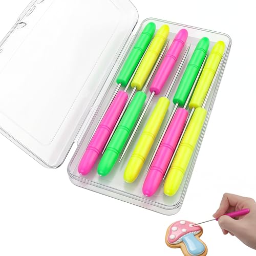 10PCS Cookie Scribe Needle Tool Sugar Stir Needles with Storage Box Colorful Cookie Decorating Tools Supplies for Royal Icing Biscuit Coffee Sugarcraft Baking Lovers