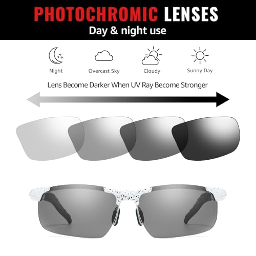 Image of TJUTR Mens Photochromic Sunglasses Day & Night Driving Z87 Sun Glasses Polarized UV400 Protection Safety Glasses