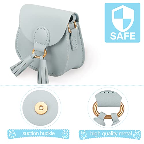 Image of Little Girls Purse for Toddler Kids Girls Leather Crossbody Bag with Tassel (Blue)