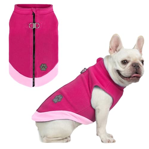 Image of Mihachi Dog Fleece Vest Sweater Zip Up Warm Pullover Step-in Dog Jacket with Dual D-Ring Leash,Winter Cold Weather Reflective Coat Clothes Hoodie for Small Medium Dogs Puppy Cat Boy Girl,Rose Pink M