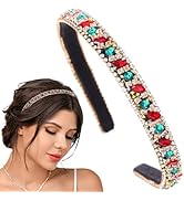 Flayem Rhinestone Headband Vintage Sparkly Red Crystal Headband Gorgeous Padded Wide Hair Band Je...