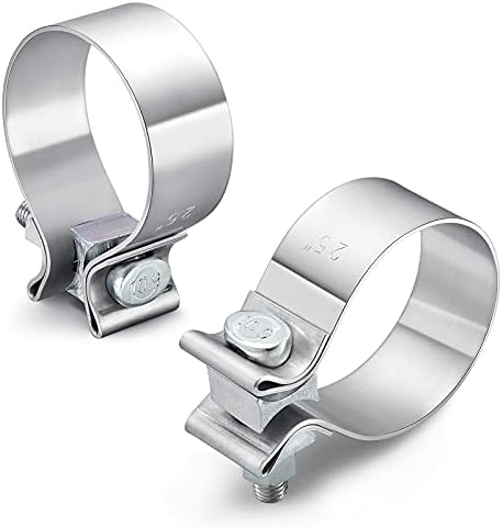 Stainless Steel Exhaust Clamps - Catalytic Converter Repair Parts, 2.5" Narrow Band Clamp, Great for Exhaust Tip, Exhaust Resonator, Exhaust Manifold, Exhaust Flex Pipe, Exhaust Muffler Repair Project