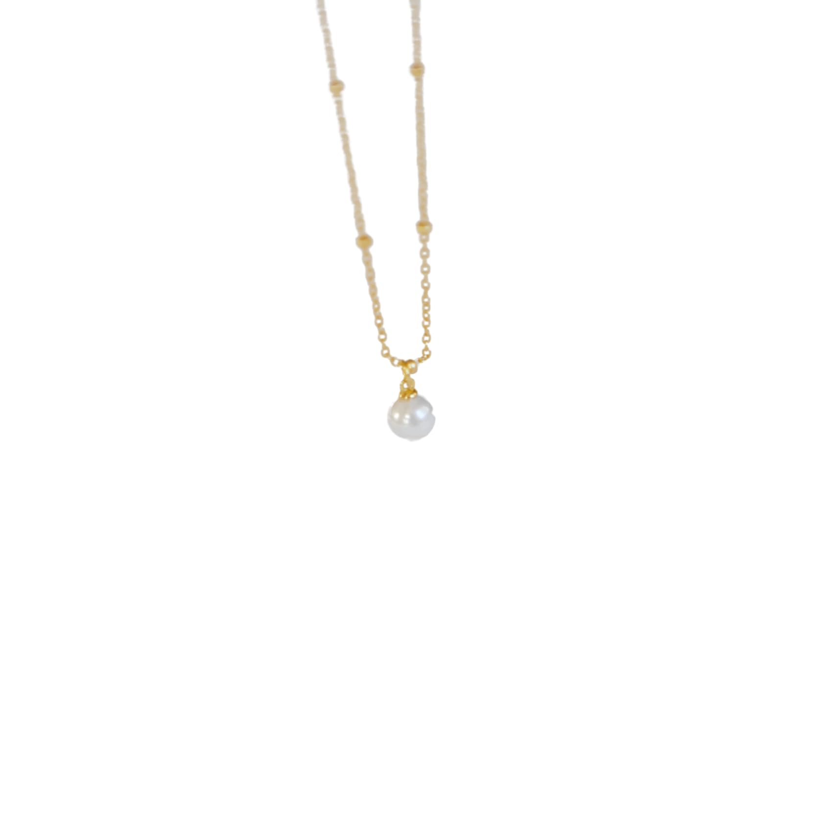 7mm Round White Freshwater Pearl 18k Gold Adjustable Necklace