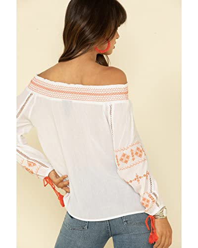 Wrangler Women's Embroidered Tassel Off Shoulder Top Ivory X-Large #TOP4