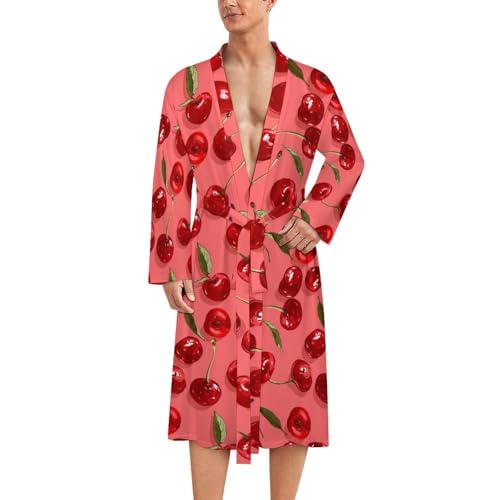 Red Fresh Cherries Fruit Funny Men's Robe Soft Lightweight Bathrobe Long-sleeve Spa Robes