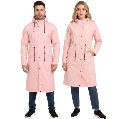 Image of Allextreme Unisex Raincoat with Adjustable Hood Full Sleeves Long Length Lightweight Waterproof Outdoor Rainwear for Women and Men (XL, Peach)