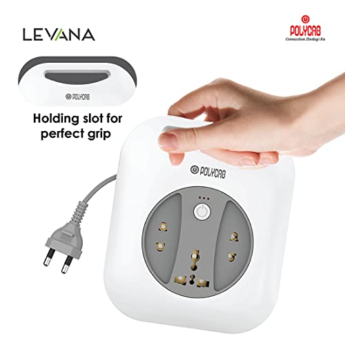 Image of Polycab 6A 2 PIN G-Square Flex Box with 4 Meter Power Cord For Home & Office Use With Surge Protection Socket For Computer & Laptop (White)