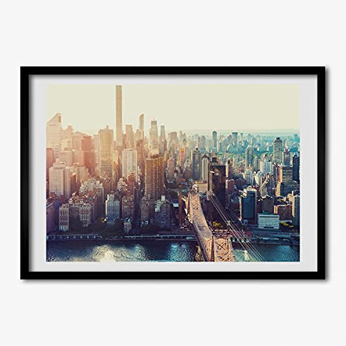 Peinture photo affiche New York avec cadre en bois moderne MDF 70x50 cm