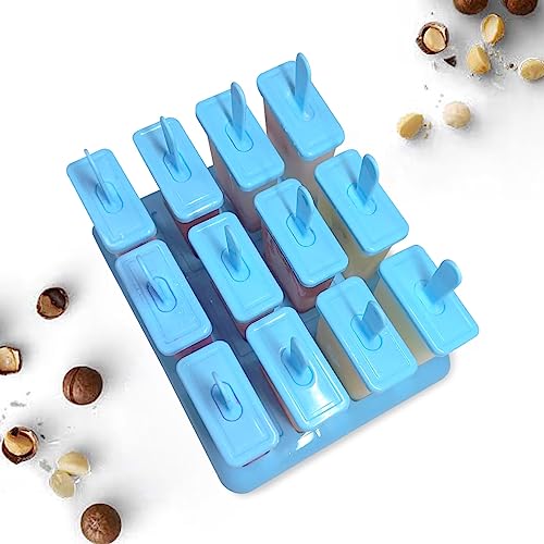 12 Cavities Popsicles Molds, Without BPA Popsicle Molds with Built-in Popsicle Stick, DIY Popsicle Molds with Cleaning Brush and Funnel