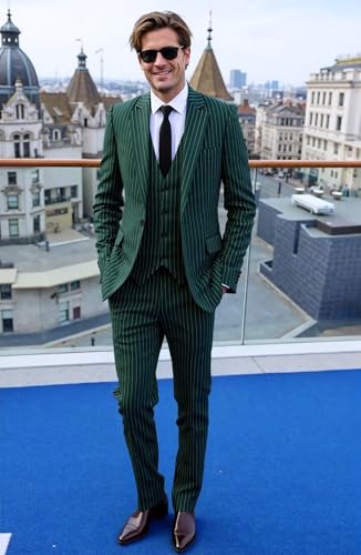 SOLOVEDRESS Men's 3 Piece Suit Classic Jacket Vest Pants Regular Fit Tuxedos Stripe Set for Weddings Party 6