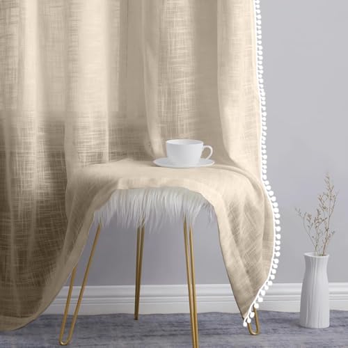 Image of THE LINEN COMPANY Cotton Linen Solid Curtain Set with Eyelet Rings (Natural, Window - 04 Feet)