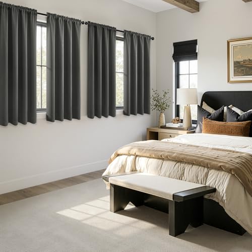 Image of MIULEE Dark Grey Blackout Curtains 63 Inch Length for Bedroom 4 Panels | Room Darkening, Light Blocking, Black Out Thermal Insulation, Privacy Window Drapes, Top and Bottom Rod Pocket