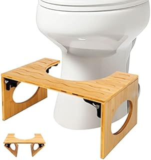 BQYPOWER Toilet Stool, Bamboo 8 Inch Toilet Potty Stool, Foldable Bathroom Poop Stool with Non-Slip Mat for Adults Children