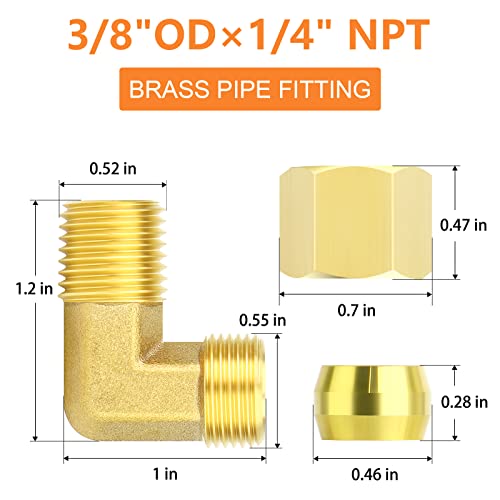 Gasher JQ-634 10Pcs Brass 90 Degree Elbow Compression Tube Pipe Fitting Connector thumb #1