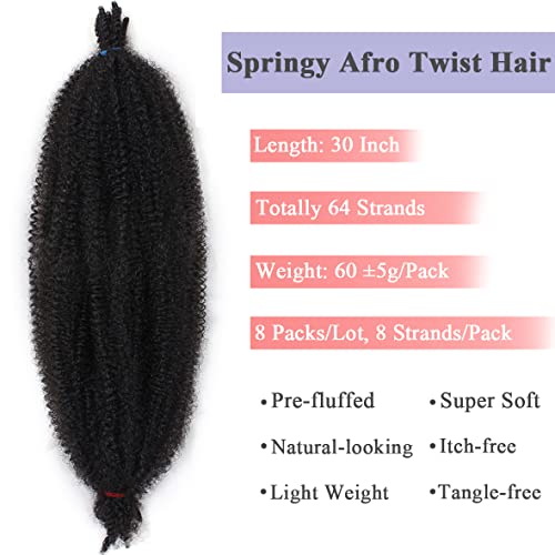 Leeven 30 Inch Springy Afro Twist Hair for Marley Locs 8 Packs Pre-Fluffed Popping Springy Twist Crochet Hair for Distressed Locs Pre-Separate Afro Kinky Curly Marley Braiding Hair Extensions /1B# - Image 4