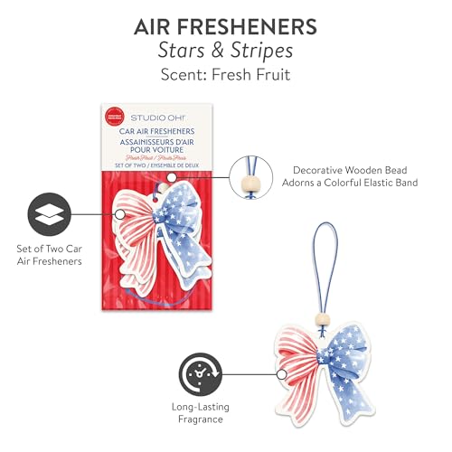 Image of Studio Oh! Stars & Stripes Set of 2 Hanging Car Air Freshener, Long-Lasting Fragrance, Odor Eliminator, Scented Car Accessory for Auto Interior, Decorative Air Freshener, 4 x 7.5 in
