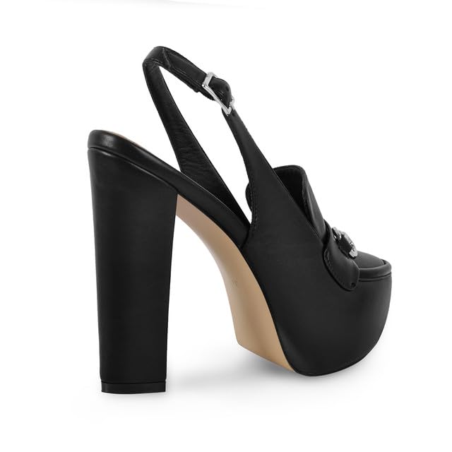 Richealnana Women's Platform Chunky Heel Back Strap Buckle Pull On High Heel Pumps4